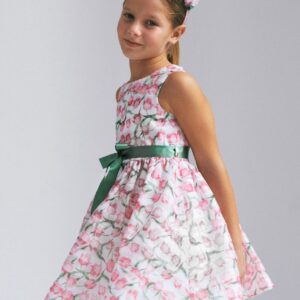 Vestido com flores e laço